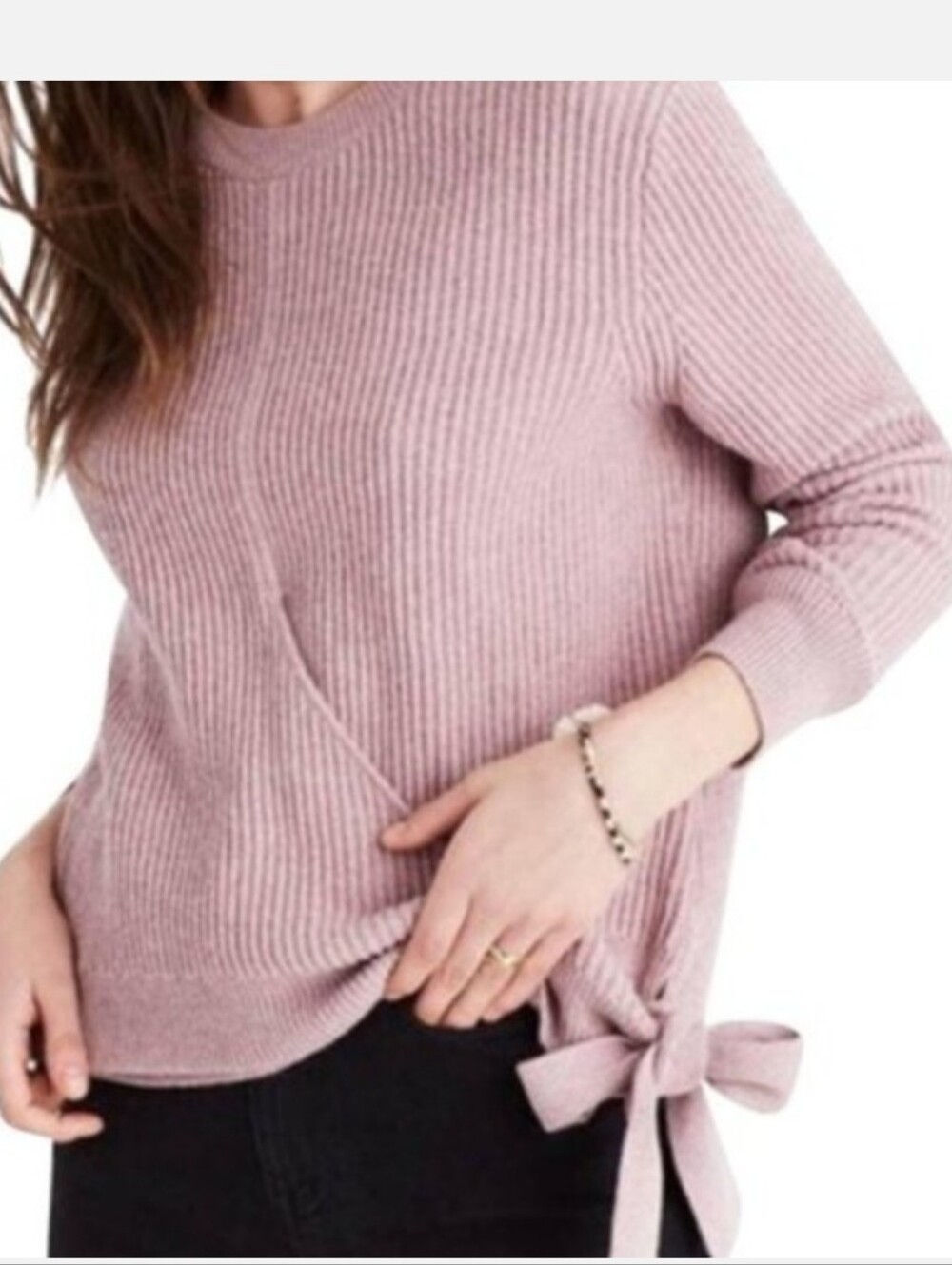 Madewell Pink Ribbed Side Tie Sweater Size Medium Cotton Blend Cottagecore